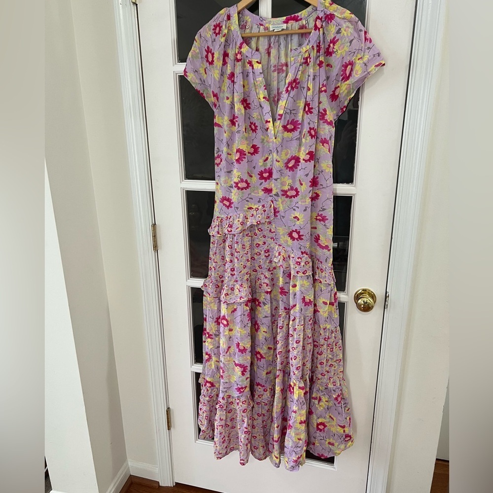 SUNDANCE Pretty Petals Lavender Ruffle Cottage Floral Garden Dress - Size M